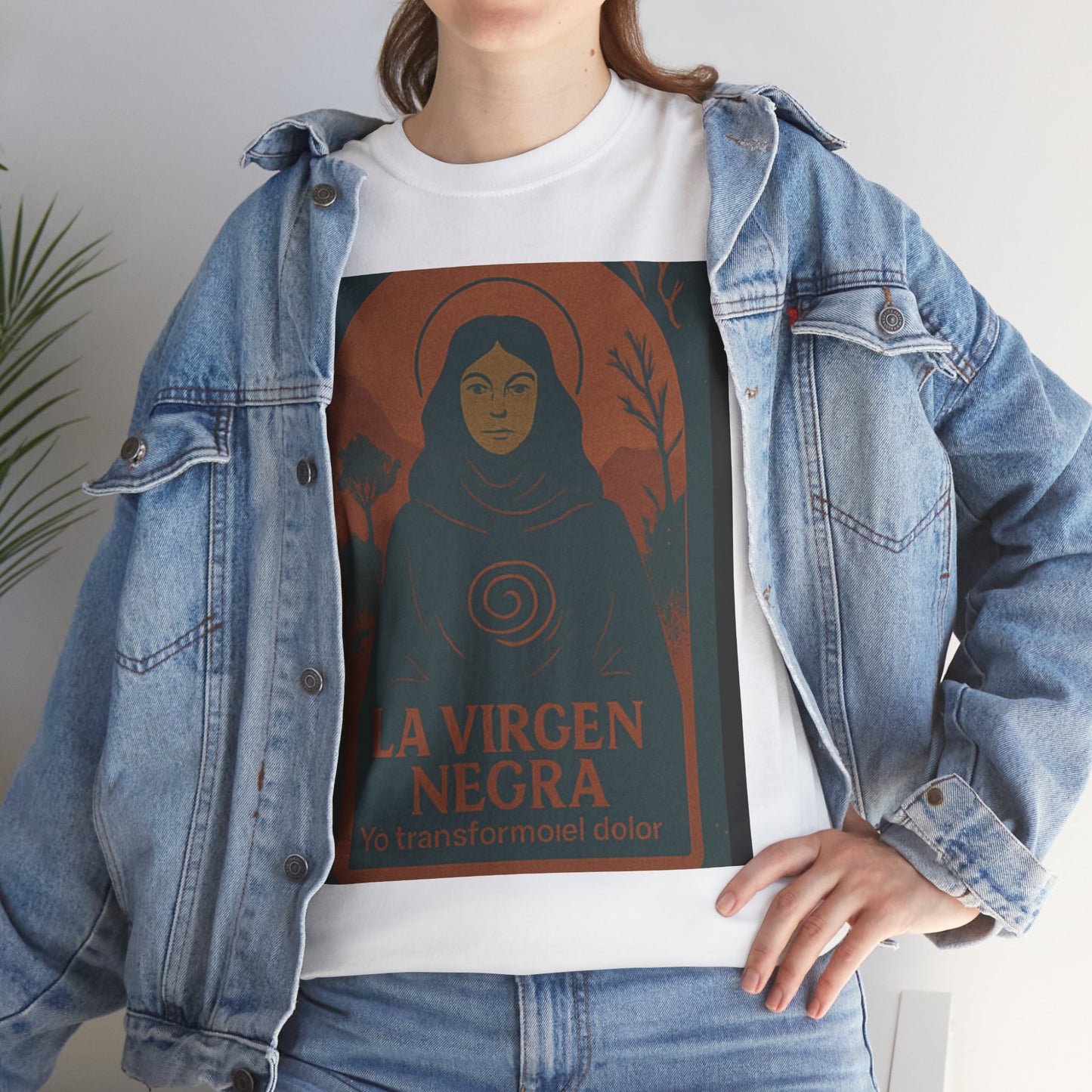 The Black Virgin, Spiritual Oracle Phrase – Mystical Fashion 2025- Unisex Heavy Cotton Tee, Spiritual T-Shirt, Gift for Her, Inspirational Tee, Religious Apparel, Casual Wear