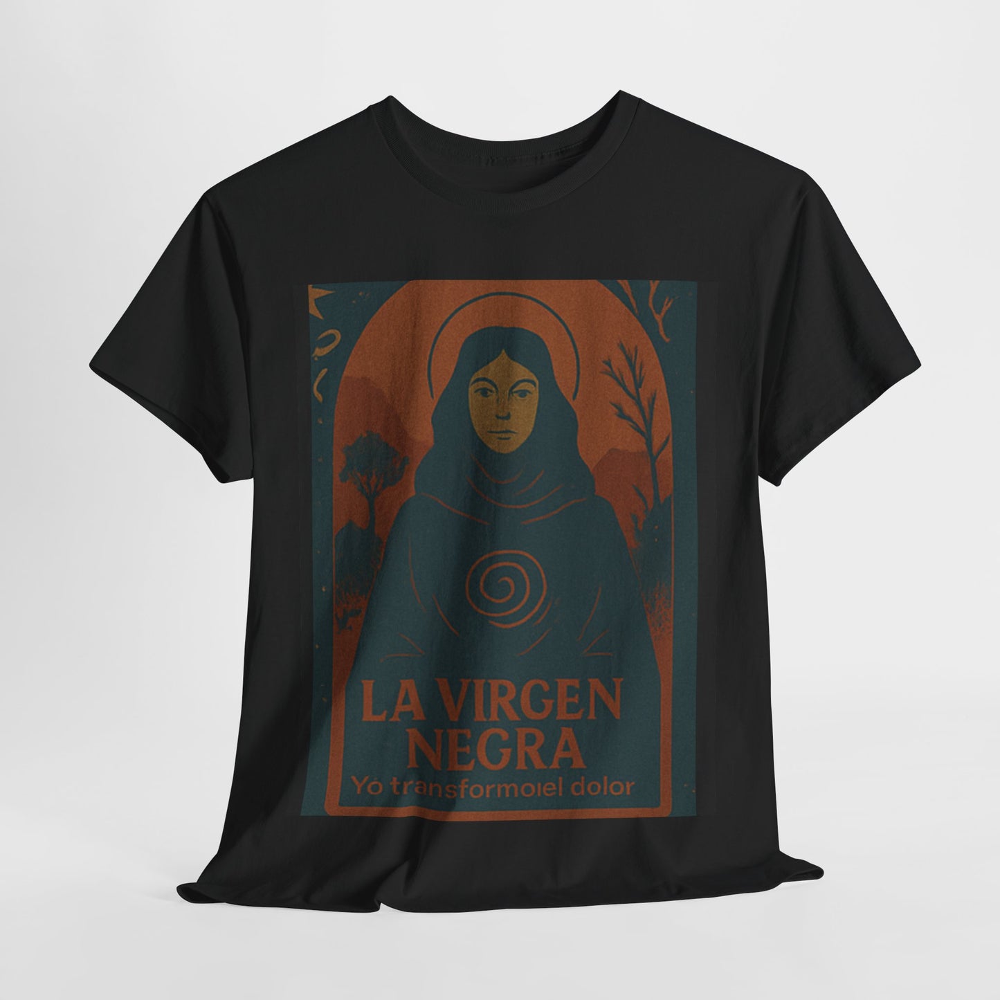 The Black Virgin, Spiritual Oracle Phrase – Mystical Fashion 2025- Unisex Heavy Cotton Tee, Spiritual T-Shirt, Gift for Her, Inspirational Tee, Religious Apparel, Casual Wear
