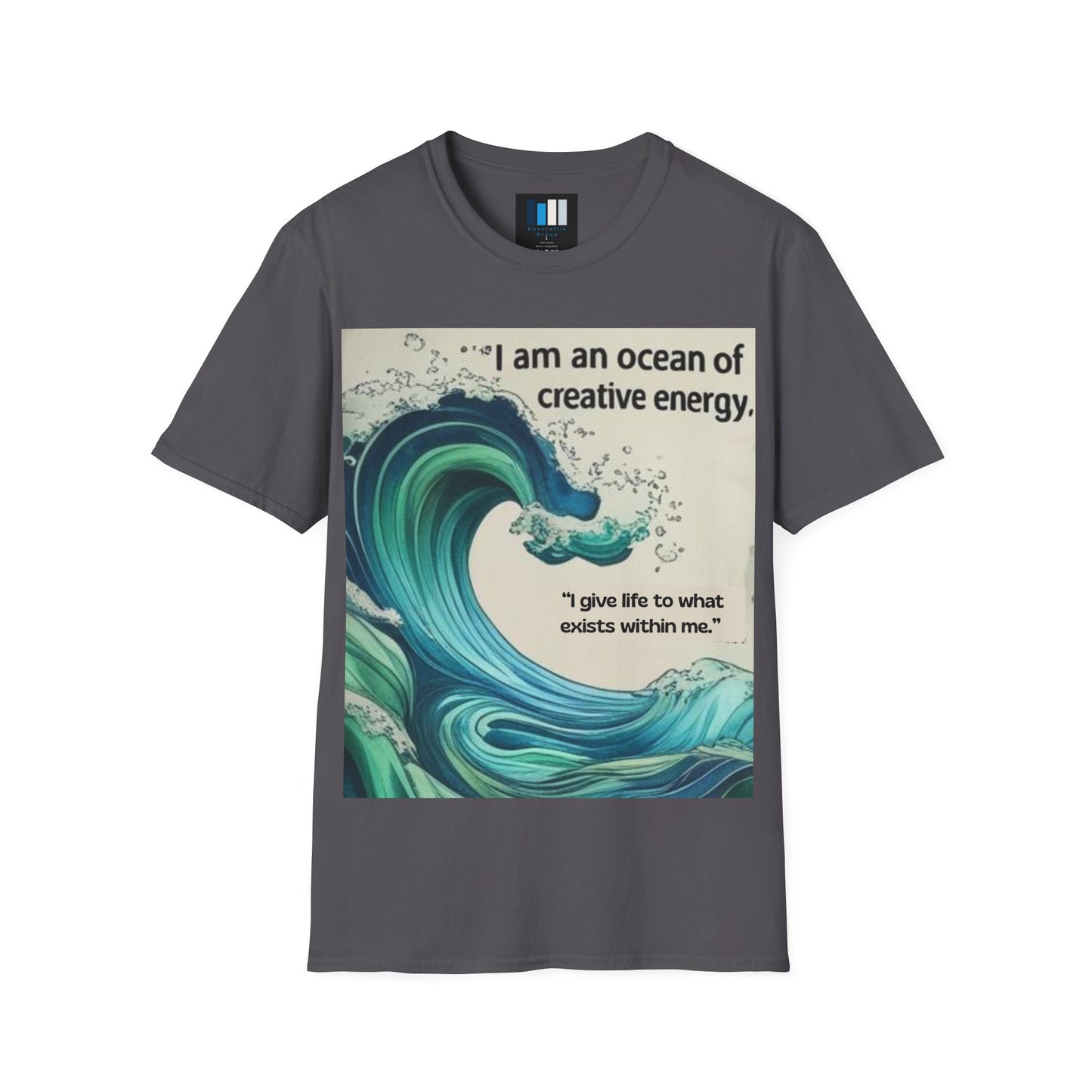 Camiseta energética mujer | Soy un océano de energía creativa | Ropa espiritual positiva Creative Energy Ocean Waves T-Shirt | Artistic Quote Tee | Inspirational Gift for Dreamers, Art Lovers, Relaxed Vibes, Beachwear