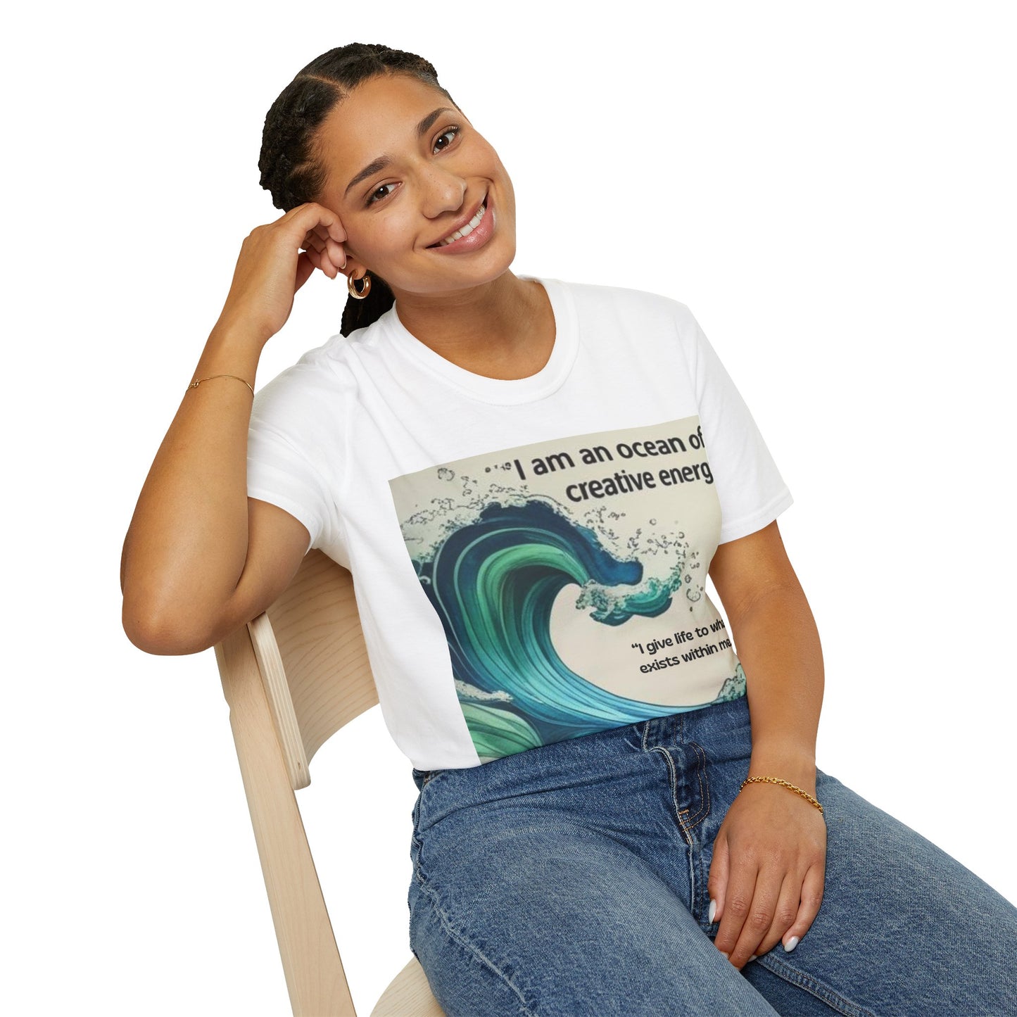 Camiseta energética mujer | Soy un océano de energía creativa | Ropa espiritual positiva Creative Energy Ocean Waves T-Shirt | Artistic Quote Tee | Inspirational Gift for Dreamers, Art Lovers, Relaxed Vibes, Beachwear