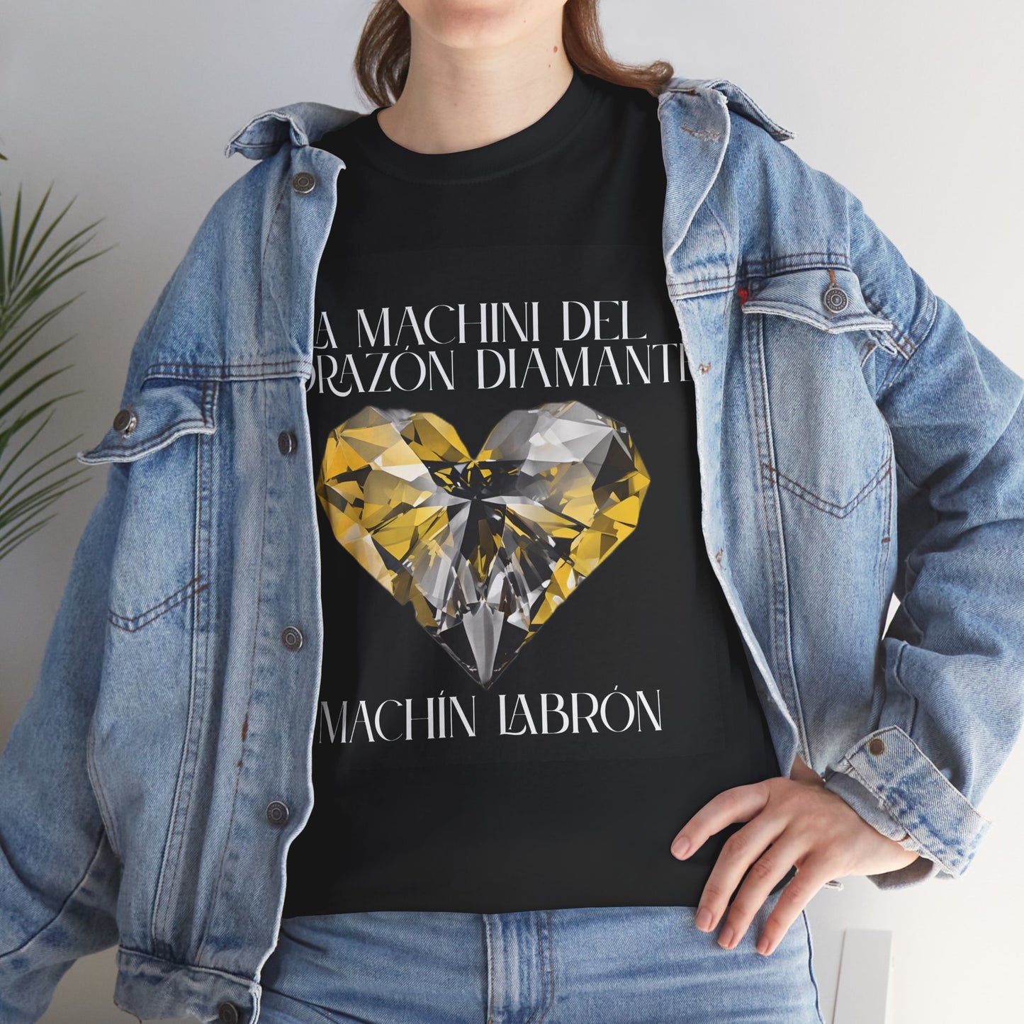 Machin Labrón T-shirt – Spiritual oracle phrase – Mystical fashion 2025/Diamante Heart Graphic Tee, Unisex Cotton T-Shirt, Gift for Music Lovers, Inspirational Quote Shirt, Casual Wear