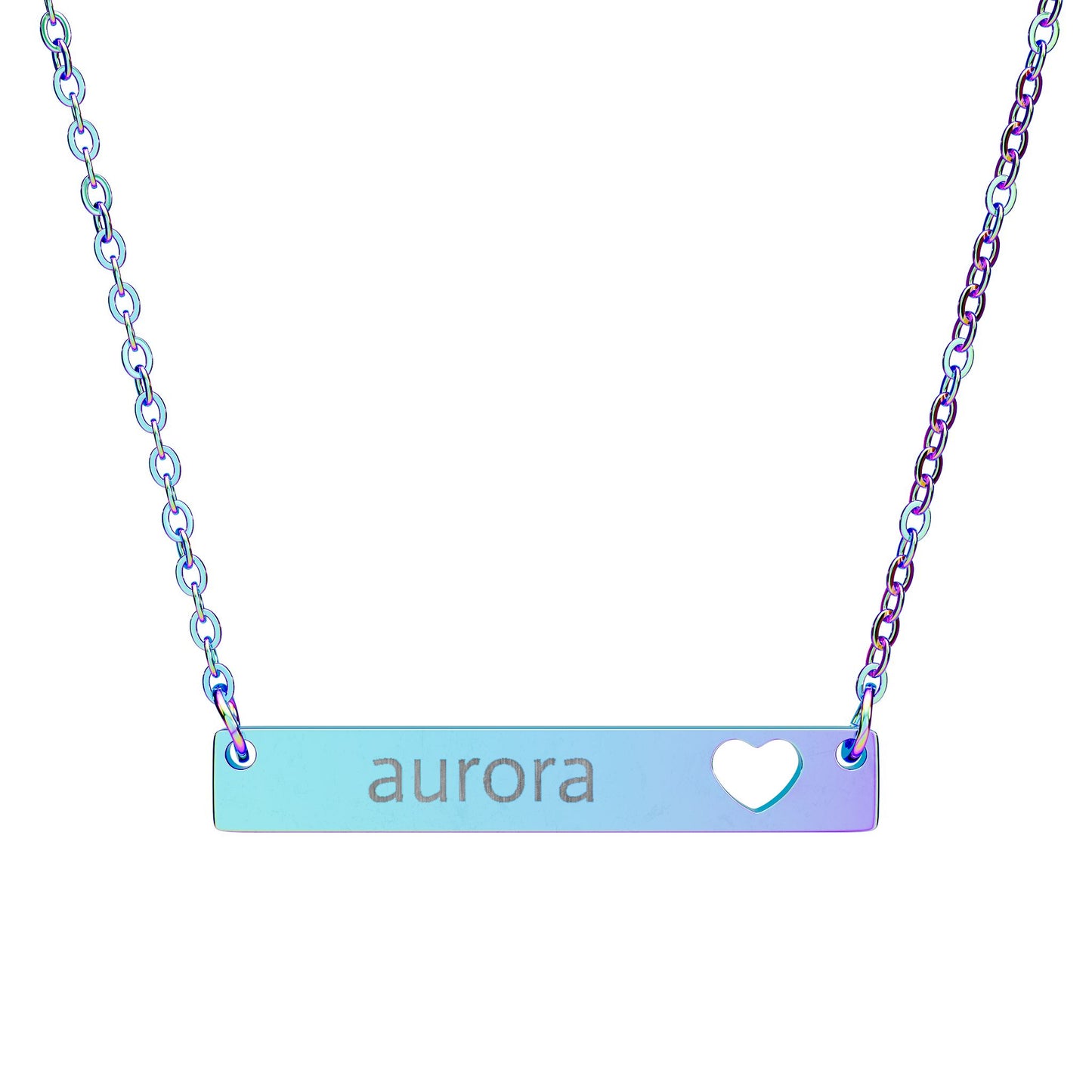 Engravable Cutout Heart Bar Necklace — Personalized Name Pendant