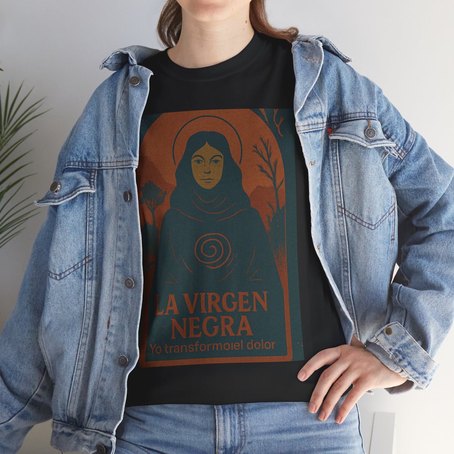 The Black Virgin, Spiritual Oracle Phrase – Mystical Fashion 2025- Unisex Heavy Cotton Tee, Spiritual T-Shirt, Gift for Her, Inspirational Tee, Religious Apparel, Casual Wear