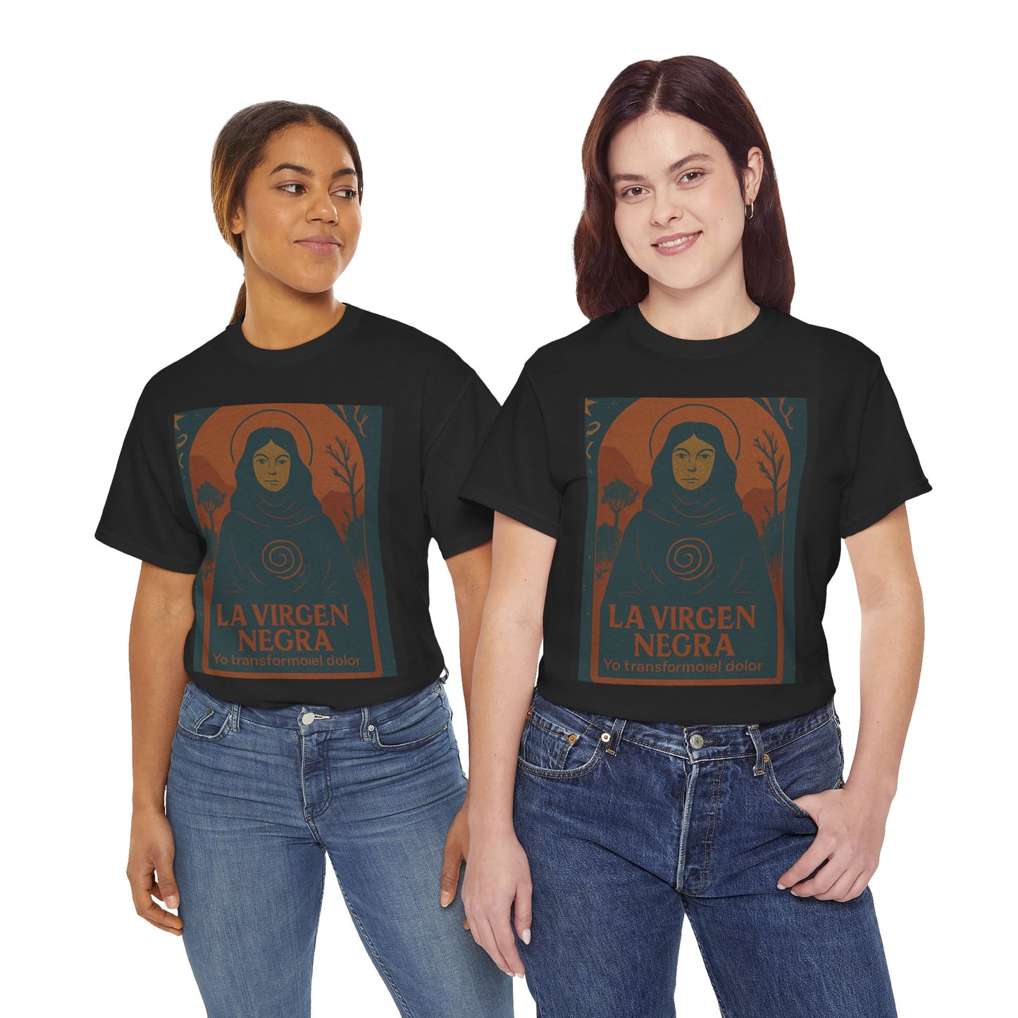 The Black Virgin, Spiritual Oracle Phrase – Mystical Fashion 2025- Unisex Heavy Cotton Tee, Spiritual T-Shirt, Gift for Her, Inspirational Tee, Religious Apparel, Casual Wear