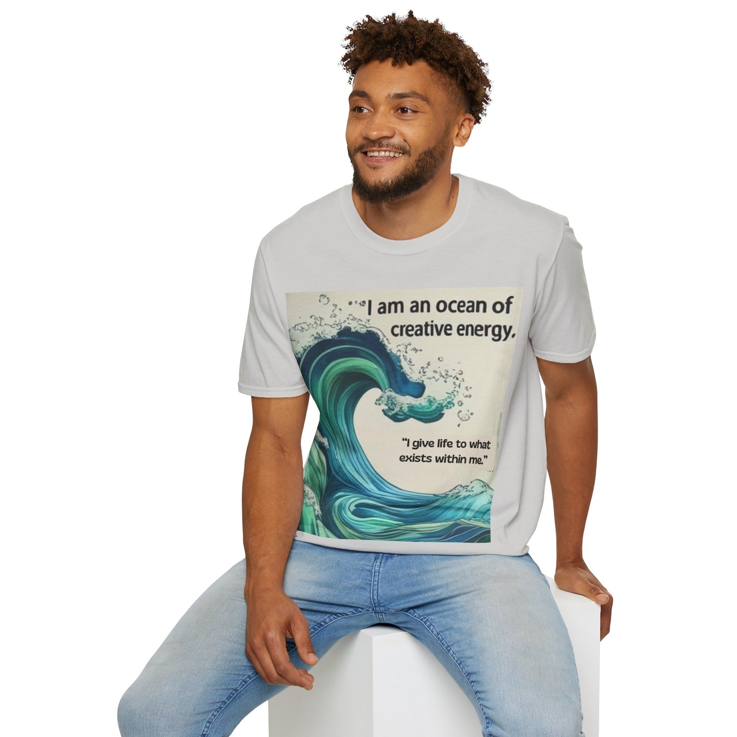 Camiseta energética mujer | Soy un océano de energía creativa | Ropa espiritual positiva Creative Energy Ocean Waves T-Shirt | Artistic Quote Tee | Inspirational Gift for Dreamers, Art Lovers, Relaxed Vibes, Beachwear