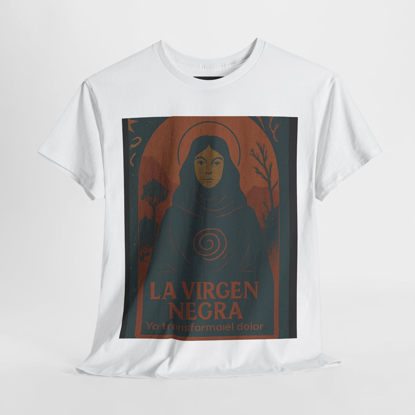 The Black Virgin, Spiritual Oracle Phrase – Mystical Fashion 2025- Unisex Heavy Cotton Tee, Spiritual T-Shirt, Gift for Her, Inspirational Tee, Religious Apparel, Casual Wear