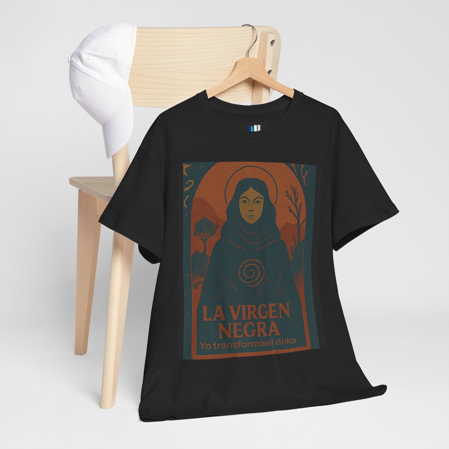 The Black Virgin, Spiritual Oracle Phrase – Mystical Fashion 2025- Unisex Heavy Cotton Tee, Spiritual T-Shirt, Gift for Her, Inspirational Tee, Religious Apparel, Casual Wear