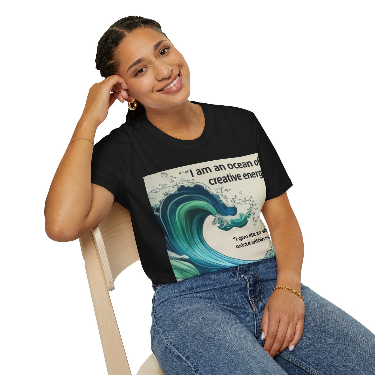 Camiseta energética mujer | Soy un océano de energía creativa | Ropa espiritual positiva Creative Energy Ocean Waves T-Shirt | Artistic Quote Tee | Inspirational Gift for Dreamers, Art Lovers, Relaxed Vibes, Beachwear