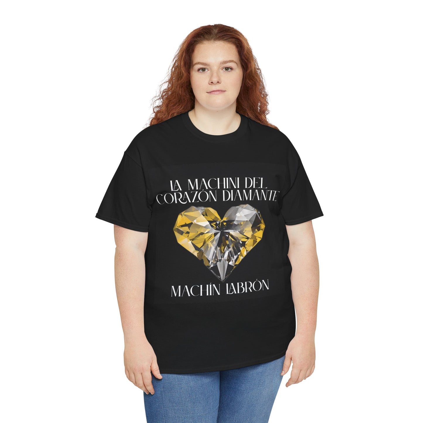Machin Labrón T-shirt – Spiritual oracle phrase – Mystical fashion 2025/Diamante Heart Graphic Tee, Unisex Cotton T-Shirt, Gift for Music Lovers, Inspirational Quote Shirt, Casual Wear