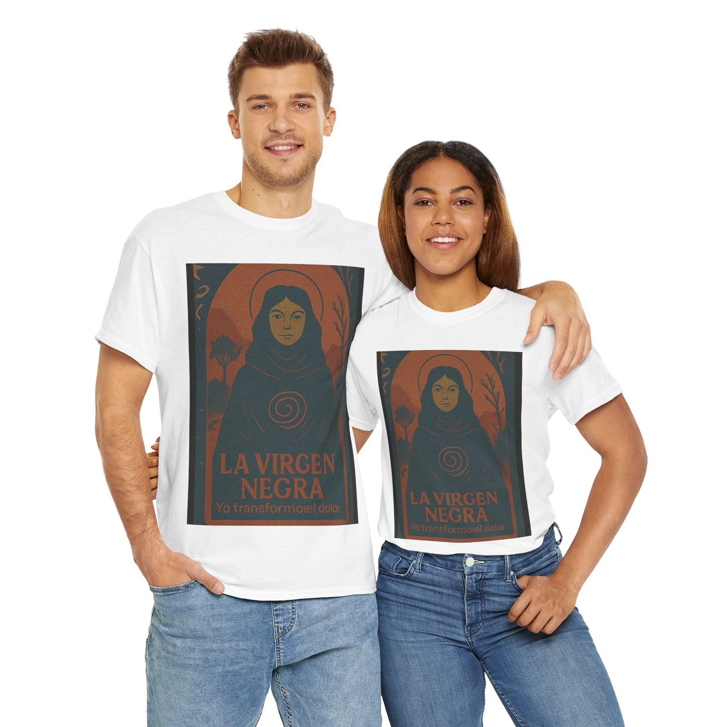 The Black Virgin, Spiritual Oracle Phrase – Mystical Fashion 2025- Unisex Heavy Cotton Tee, Spiritual T-Shirt, Gift for Her, Inspirational Tee, Religious Apparel, Casual Wear