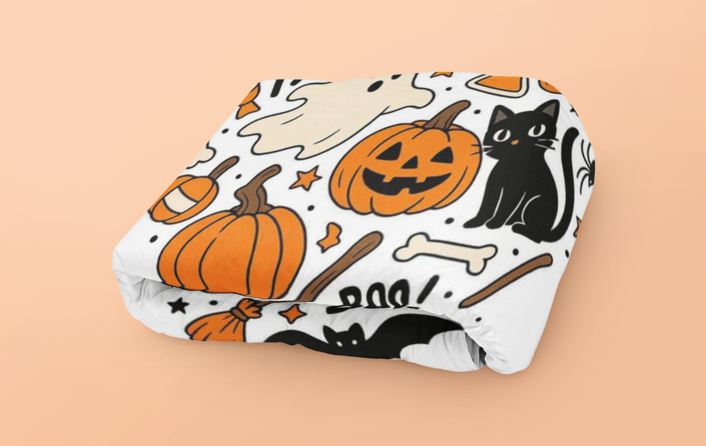 Cozy Halloween Plush Blanket, Soft Throw for Spooky Season, Fall Décor, Pumpkin and Ghost Design, Perfect for Gift Giving