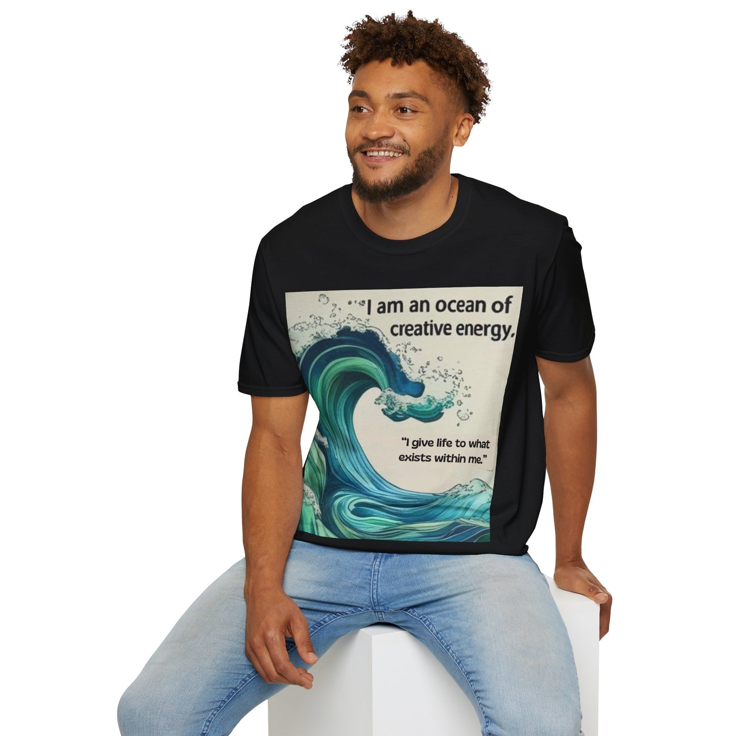 Camiseta energética mujer | Soy un océano de energía creativa | Ropa espiritual positiva Creative Energy Ocean Waves T-Shirt | Artistic Quote Tee | Inspirational Gift for Dreamers, Art Lovers, Relaxed Vibes, Beachwear