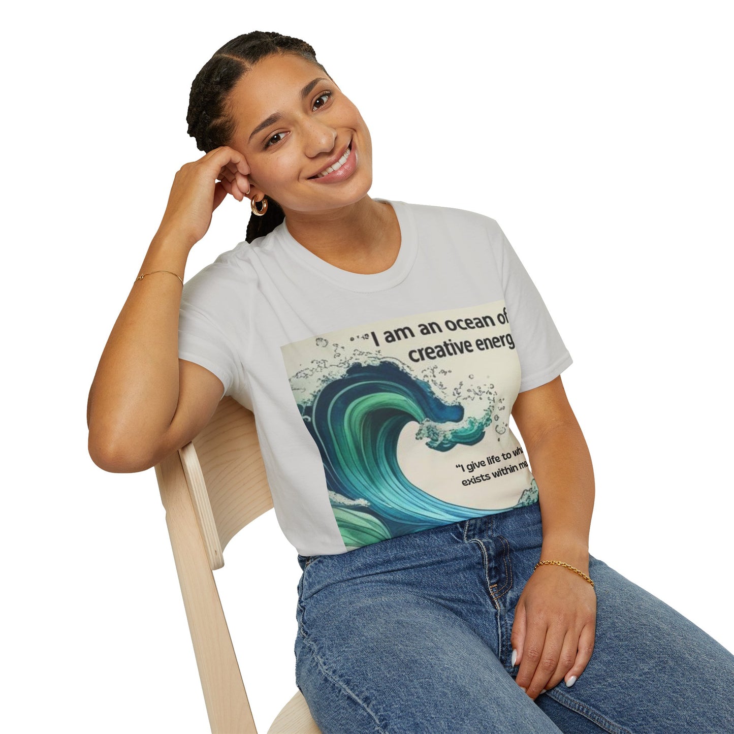 Camiseta energética mujer | Soy un océano de energía creativa | Ropa espiritual positiva Creative Energy Ocean Waves T-Shirt | Artistic Quote Tee | Inspirational Gift for Dreamers, Art Lovers, Relaxed Vibes, Beachwear