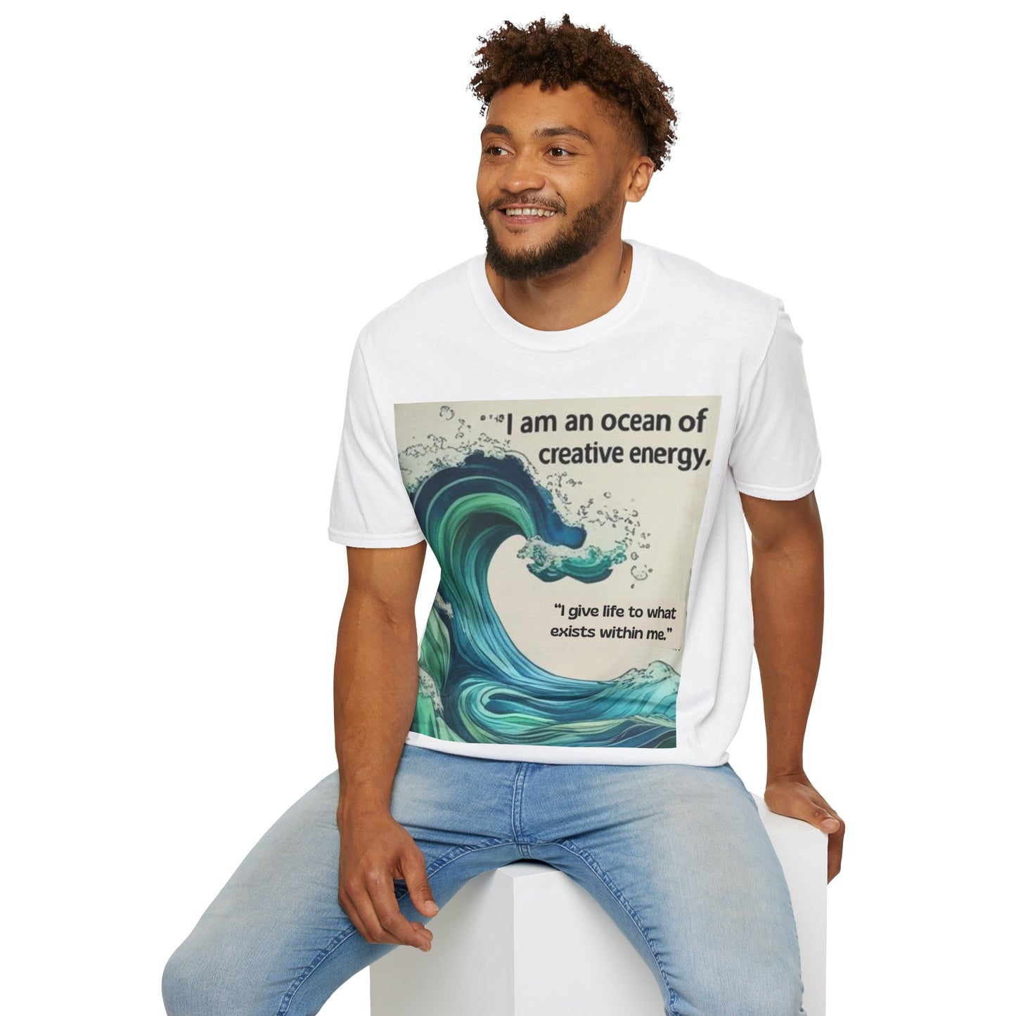 Camiseta energética mujer | Soy un océano de energía creativa | Ropa espiritual positiva Creative Energy Ocean Waves T-Shirt | Artistic Quote Tee | Inspirational Gift for Dreamers, Art Lovers, Relaxed Vibes, Beachwear