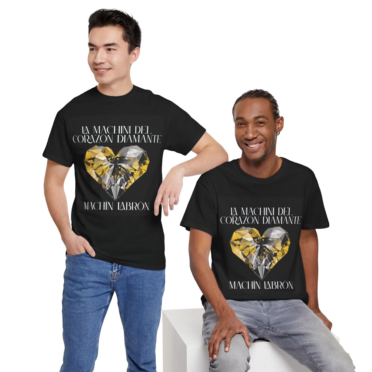 Machin Labrón T-shirt – Spiritual oracle phrase – Mystical fashion 2025/Diamante Heart Graphic Tee, Unisex Cotton T-Shirt, Gift for Music Lovers, Inspirational Quote Shirt, Casual Wear