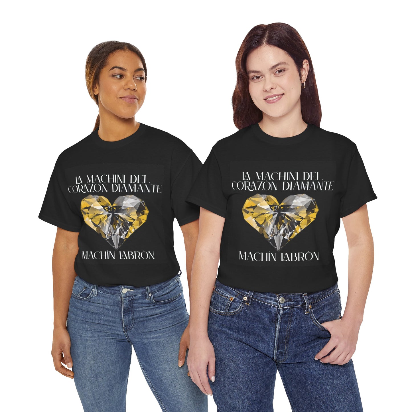 Machin Labrón T-shirt – Spiritual oracle phrase – Mystical fashion 2025/Diamante Heart Graphic Tee, Unisex Cotton T-Shirt, Gift for Music Lovers, Inspirational Quote Shirt, Casual Wear