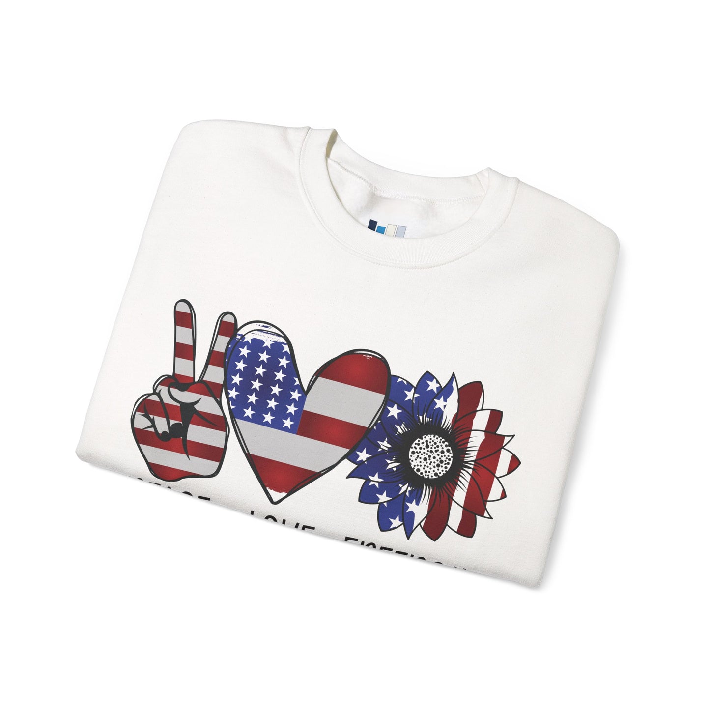 Peace, Love, Freedom Sweatshirt – Unisex Patriotic Crewneck for USA Style - Constellia Group