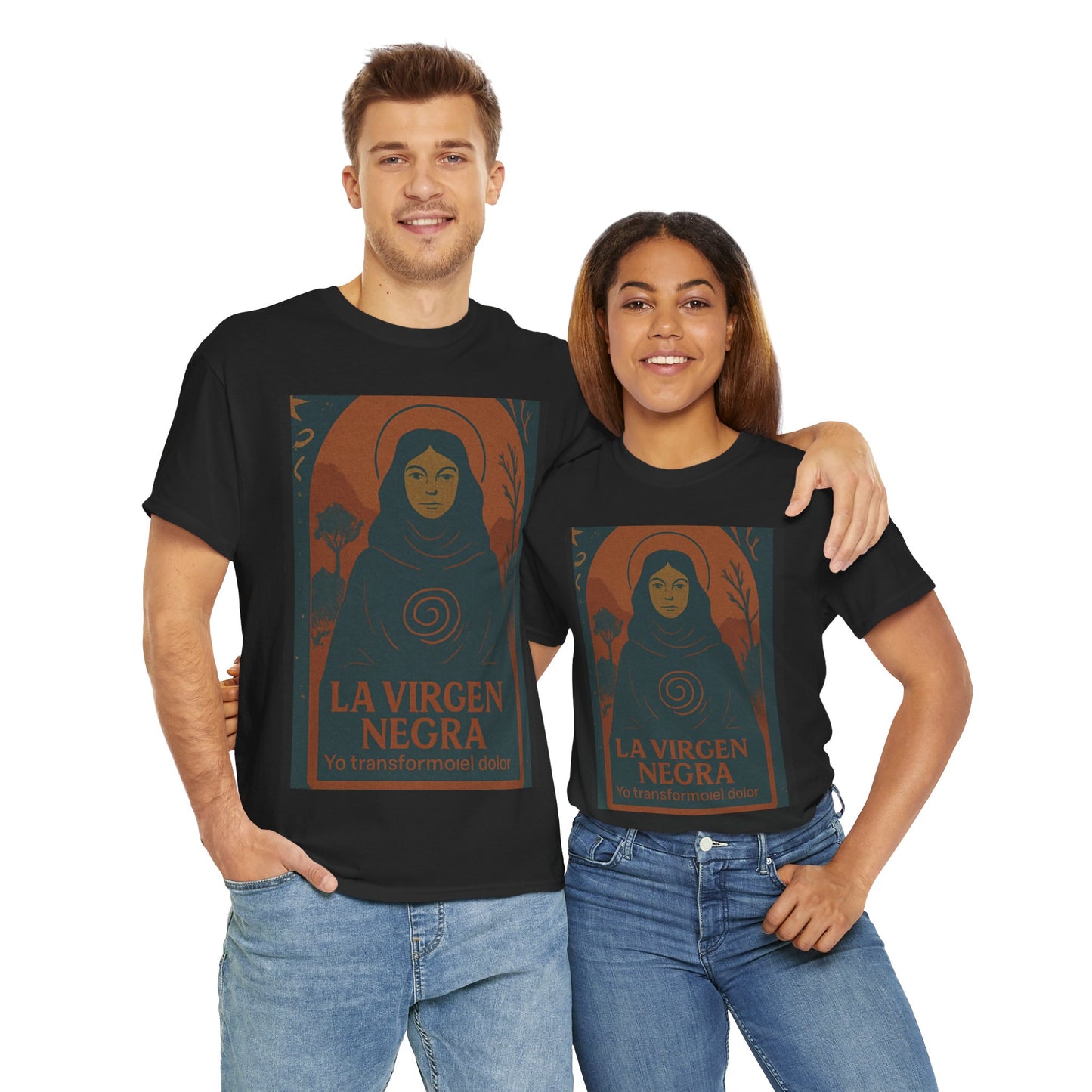 The Black Virgin, Spiritual Oracle Phrase – Mystical Fashion 2025- Unisex Heavy Cotton Tee, Spiritual T-Shirt, Gift for Her, Inspirational Tee, Religious Apparel, Casual Wear