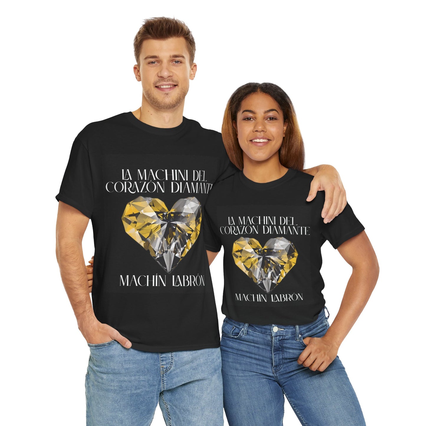 Machin Labrón T-shirt – Spiritual oracle phrase – Mystical fashion 2025/Diamante Heart Graphic Tee, Unisex Cotton T-Shirt, Gift for Music Lovers, Inspirational Quote Shirt, Casual Wear