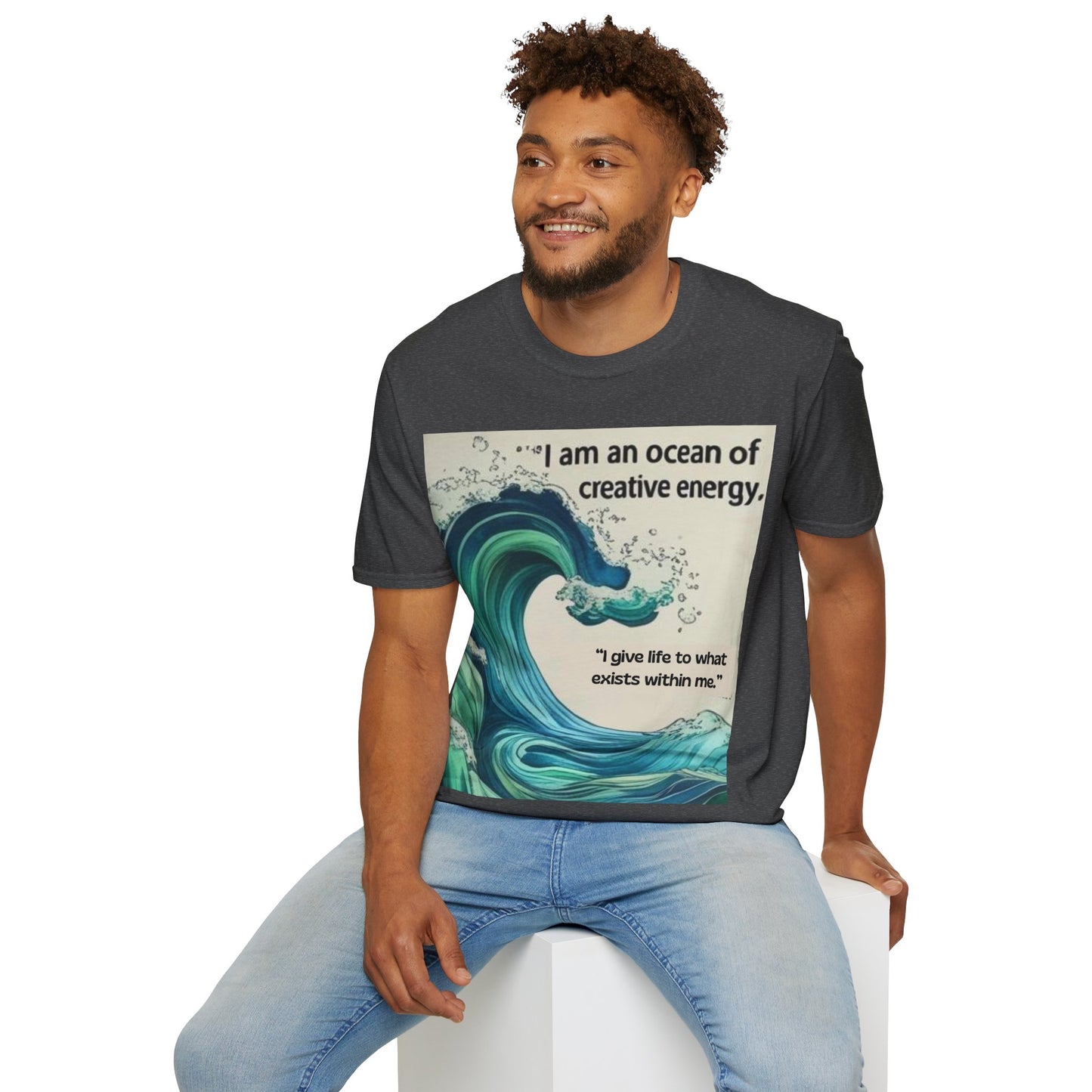 Camiseta energética mujer | Soy un océano de energía creativa | Ropa espiritual positiva Creative Energy Ocean Waves T-Shirt | Artistic Quote Tee | Inspirational Gift for Dreamers, Art Lovers, Relaxed Vibes, Beachwear