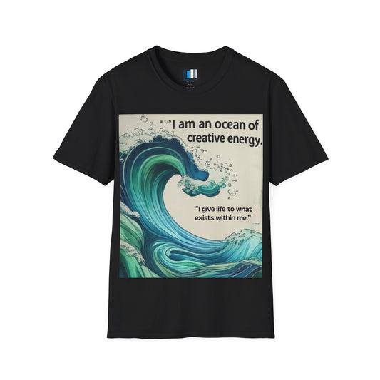 Camiseta energética mujer | Soy un océano de energía creativa | Ropa espiritual positiva Creative Energy Ocean Waves T-Shirt | Artistic Quote Tee | Inspirational Gift for Dreamers, Art Lovers, Relaxed Vibes, Beachwear