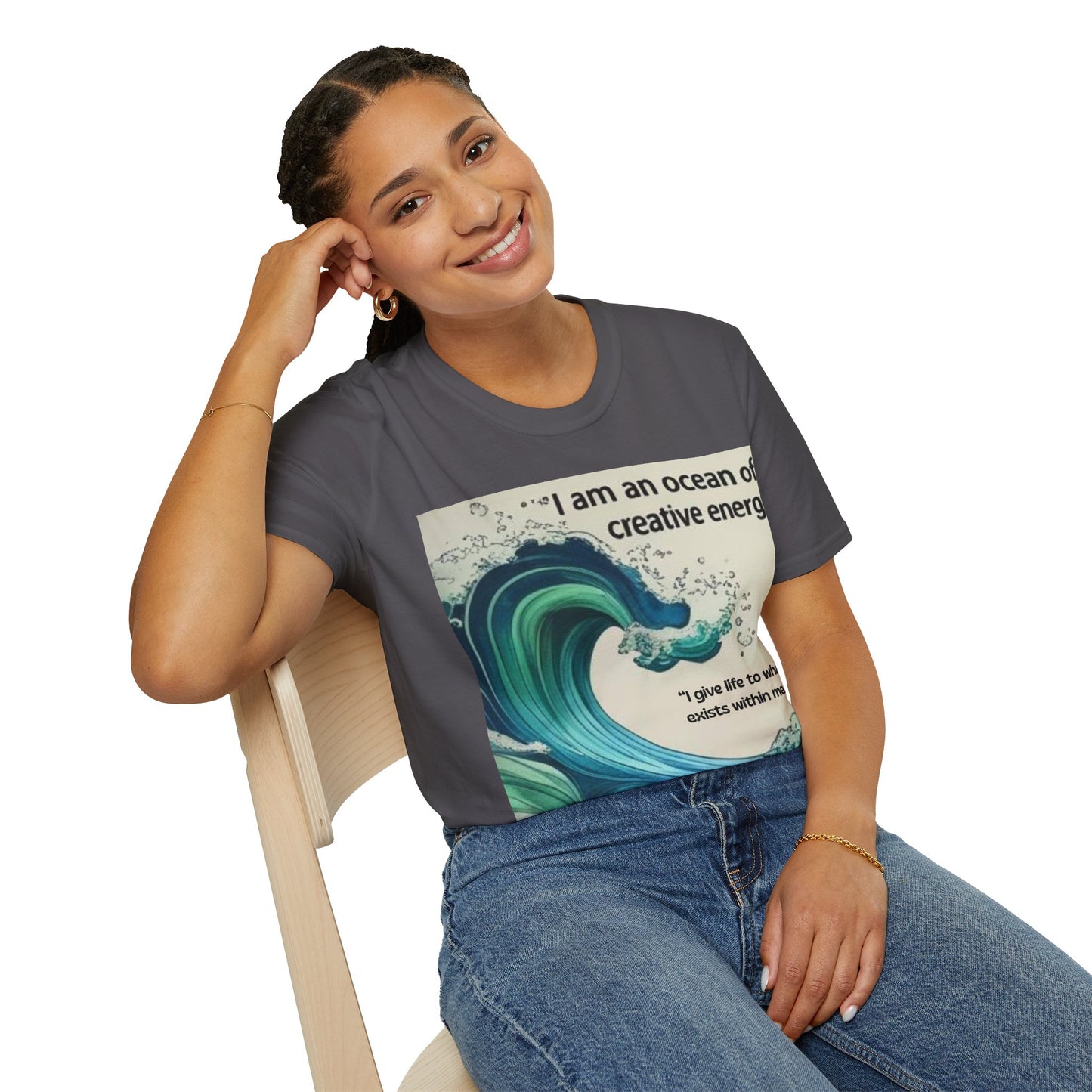 Camiseta energética mujer | Soy un océano de energía creativa | Ropa espiritual positiva Creative Energy Ocean Waves T-Shirt | Artistic Quote Tee | Inspirational Gift for Dreamers, Art Lovers, Relaxed Vibes, Beachwear