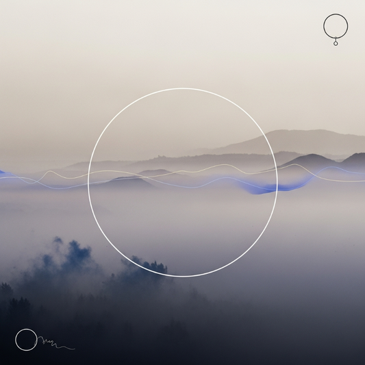 Cotton Duvet Cover — Serene Mist Mountain Landscape with Minimal Circle Accent