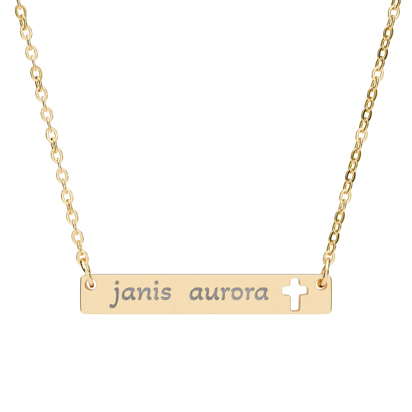 Engravable Cutout Cross Bar Necklace — Personalized Name Jewelry