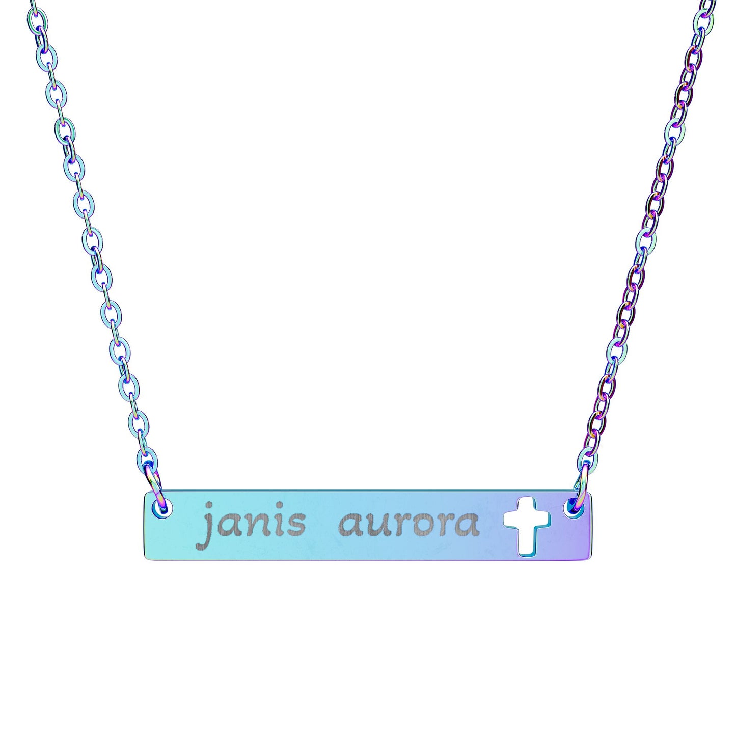 Engravable Cutout Cross Bar Necklace — Personalized Name Jewelry