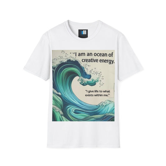 Camiseta energética mujer | Soy un océano de energía creativa | Ropa espiritual positiva Creative Energy Ocean Waves T-Shirt | Artistic Quote Tee | Inspirational Gift for Dreamers, Art Lovers, Relaxed Vibes, Beachwear