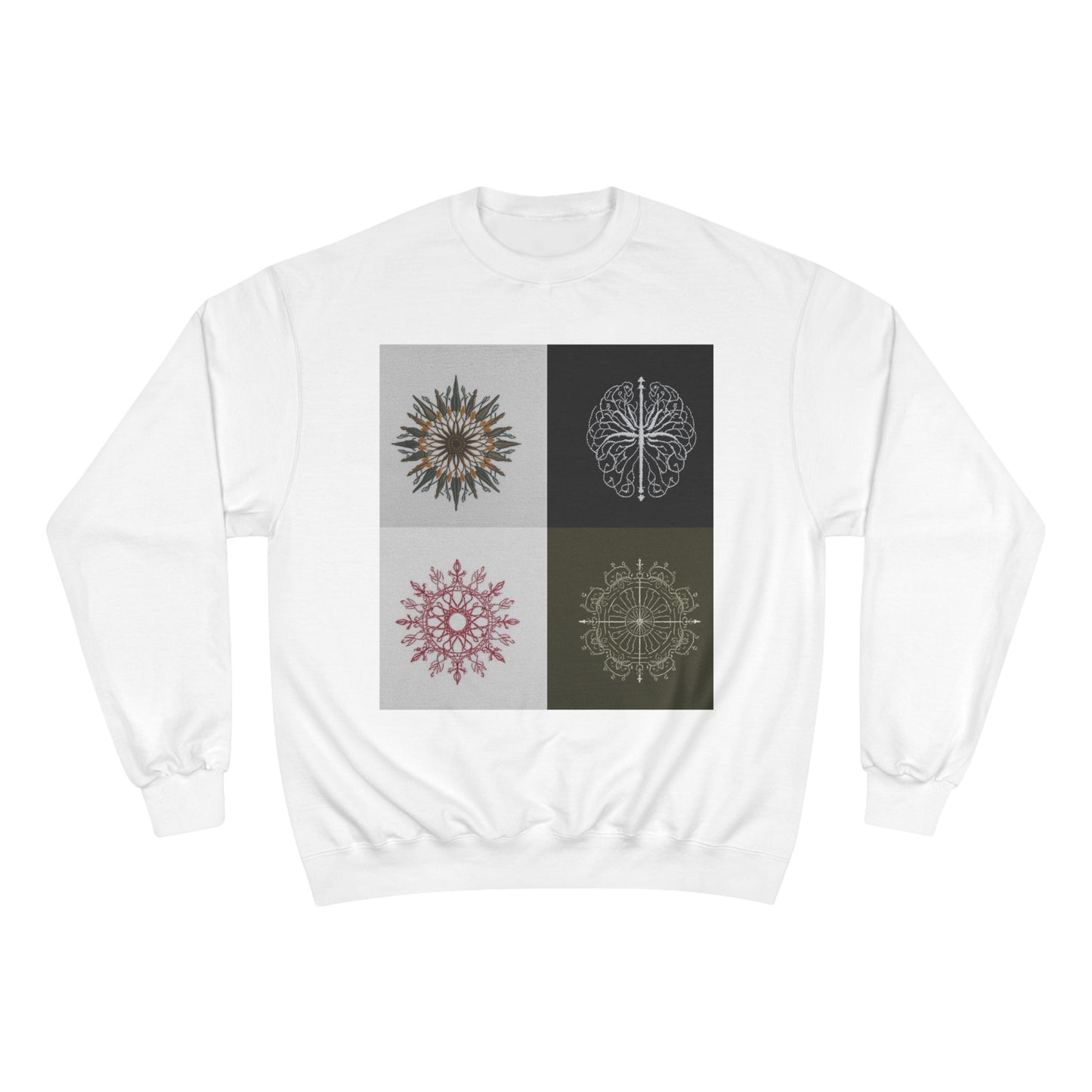 Mandala Grid Champion Sweatshirt – Boho Floral Sunburst Crewneck