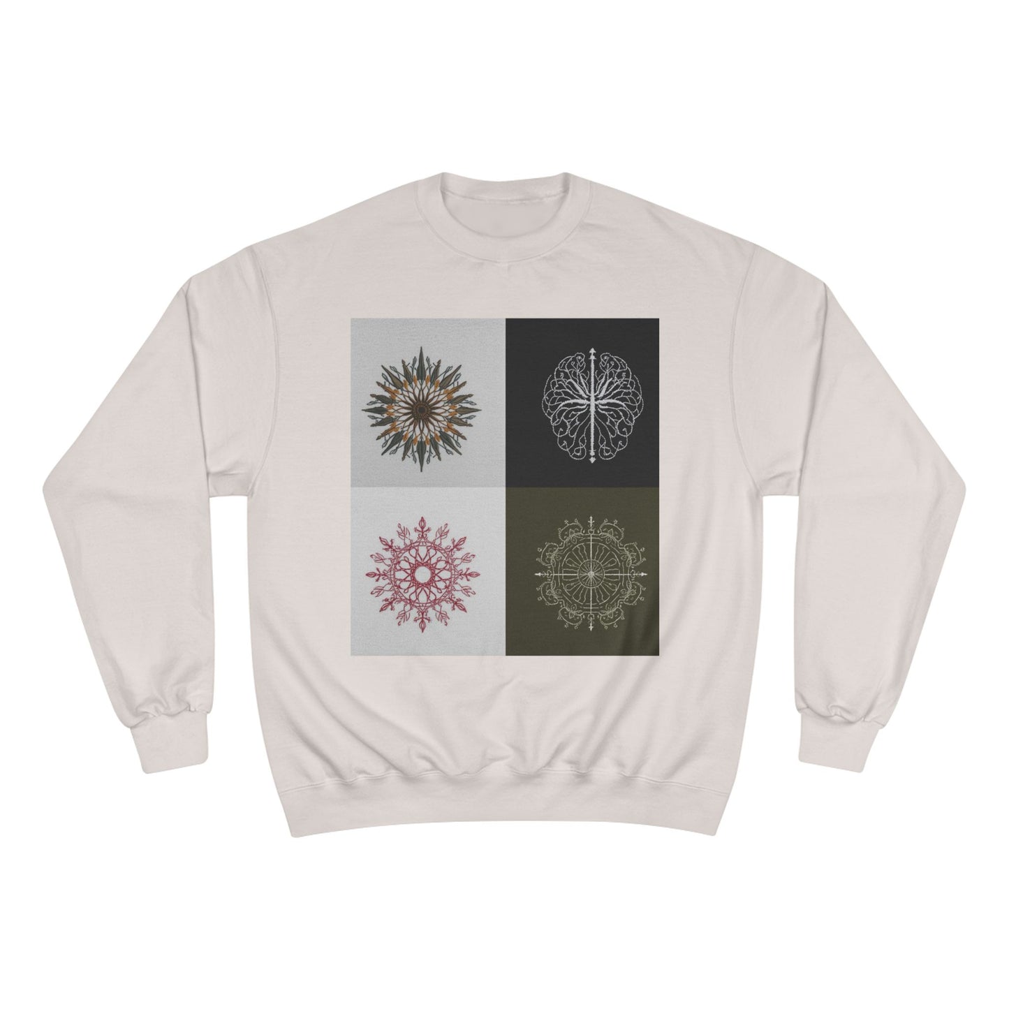 Mandala Grid Champion Sweatshirt – Boho Floral Sunburst Crewneck