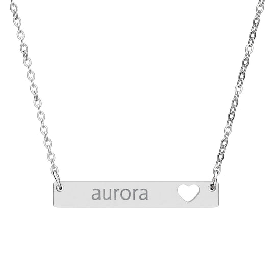 Engravable Cutout Heart Bar Necklace — Personalized Name Pendant
