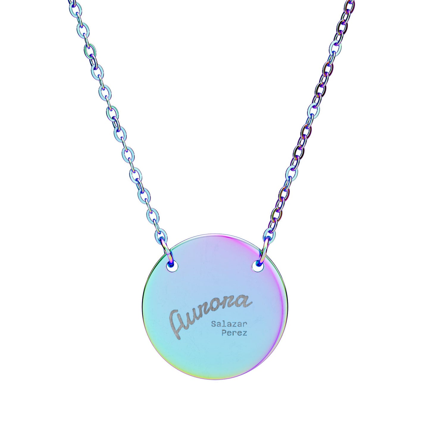 Engraved Circle Necklace — Personalized Script Name Pendant