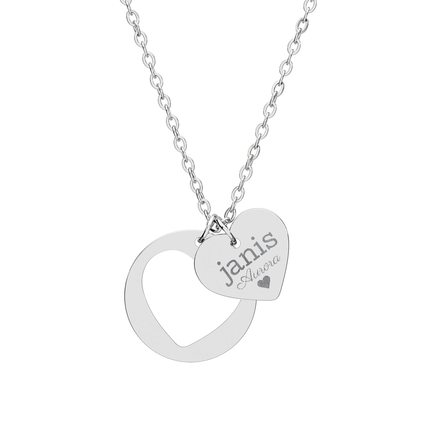 Engravable Heart Cutout Necklace — Personalized Name Heart Pendant (Silver & Rose Gold)