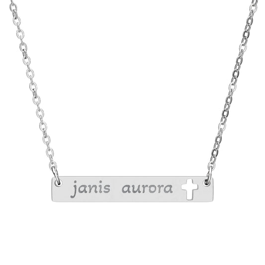 Engravable Cutout Cross Bar Necklace — Personalized Name Jewelry
