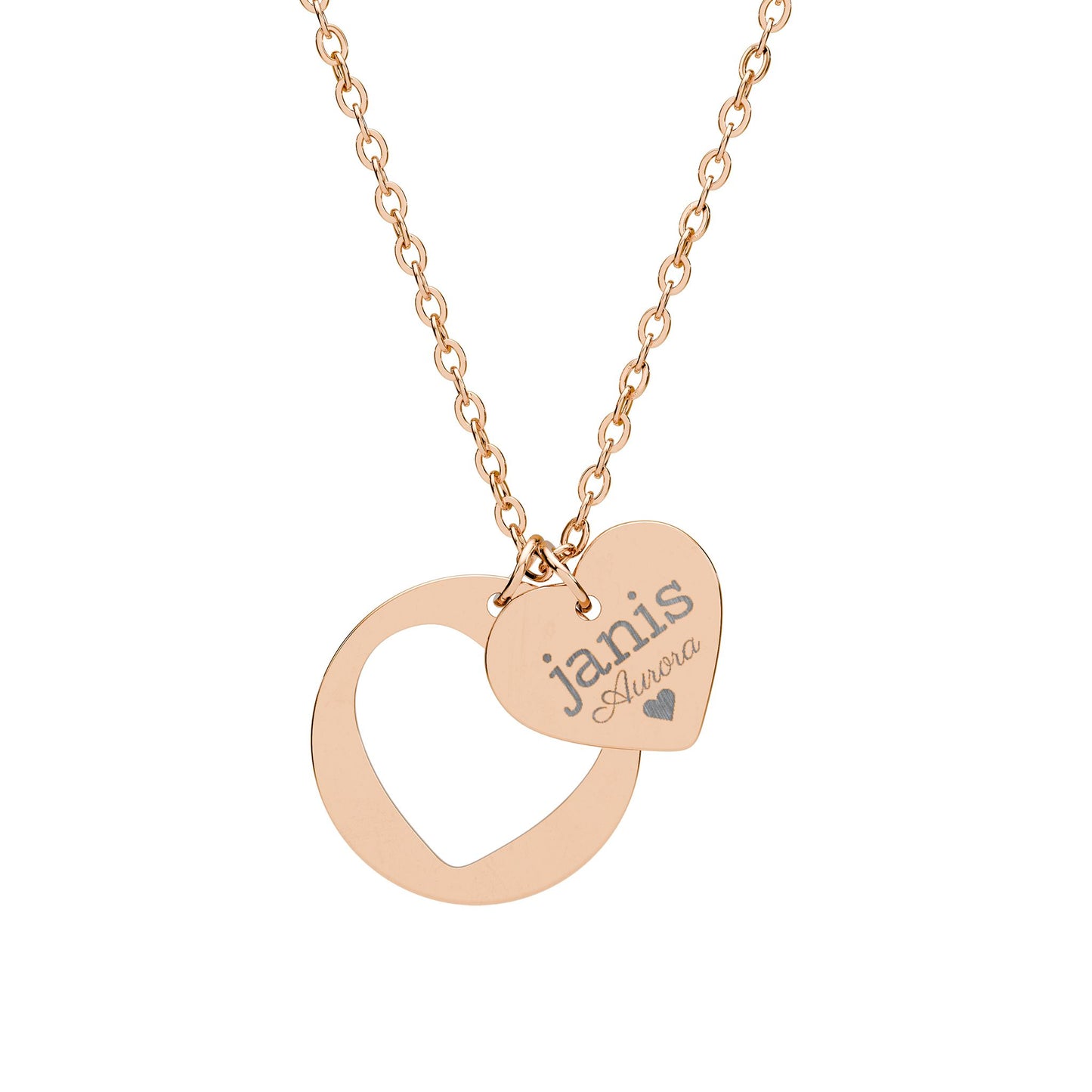 Engravable Heart Cutout Necklace — Personalized Name Heart Pendant (Silver & Rose Gold)