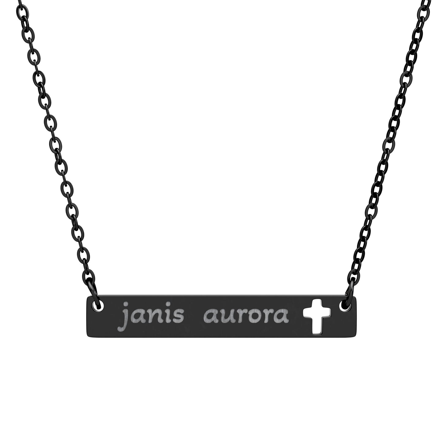 Engravable Cutout Cross Bar Necklace — Personalized Name Jewelry