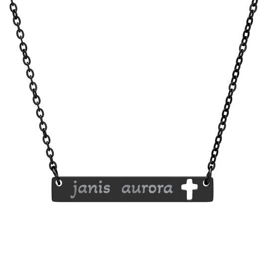 Engravable Cutout Cross Bar Necklace — Personalized Name Jewelry