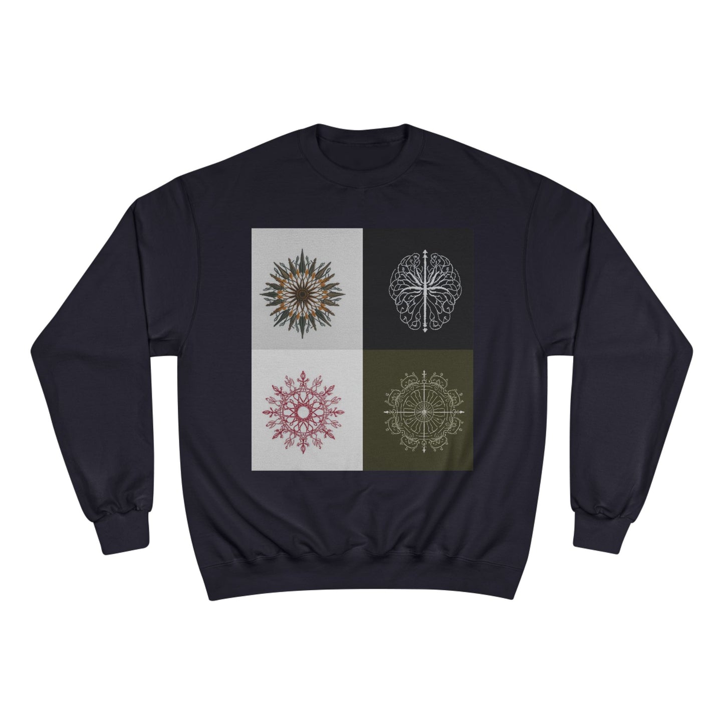 Mandala Grid Champion Sweatshirt – Boho Floral Sunburst Crewneck
