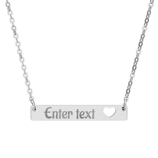 Personalized Cutout Heart Bar Necklace – Engraved Name or Message
