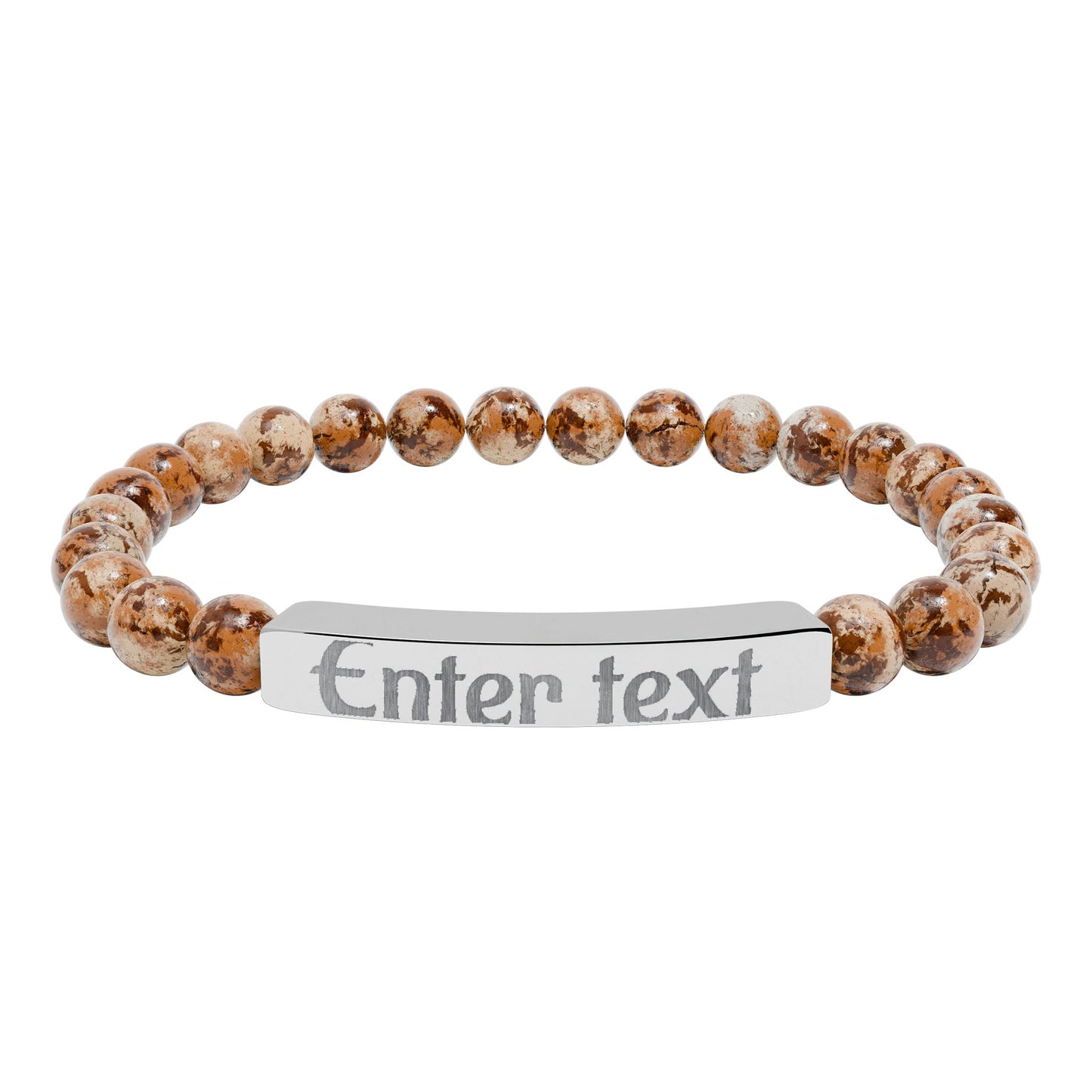 Personalized Natural Stone Stretch Bar Bracelet — Engraved Custom Text