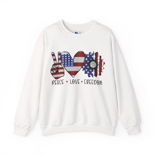 Peace, Love, Freedom Sweatshirt – Unisex Patriotic Crewneck for USA Style - Constellia Group