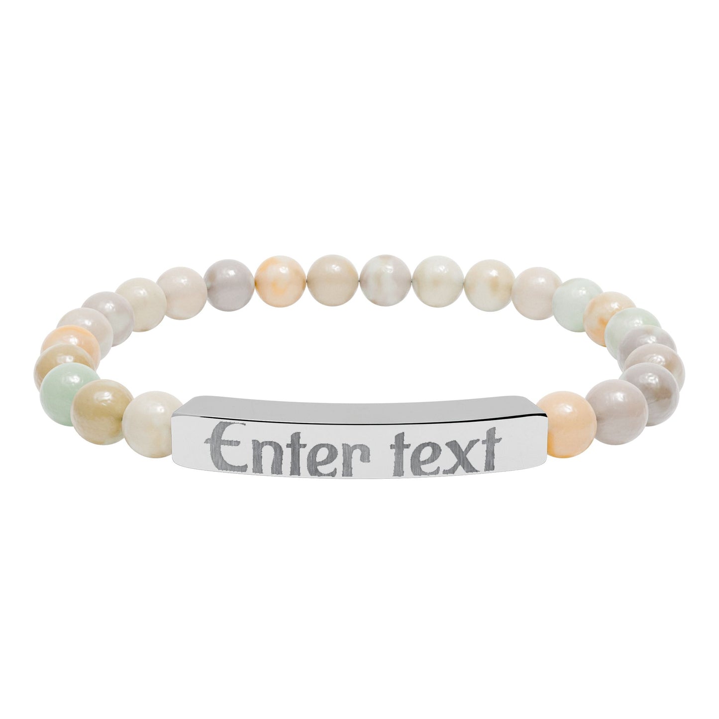 Personalized Natural Stone Stretch Bar Bracelet — Engraved Custom Text