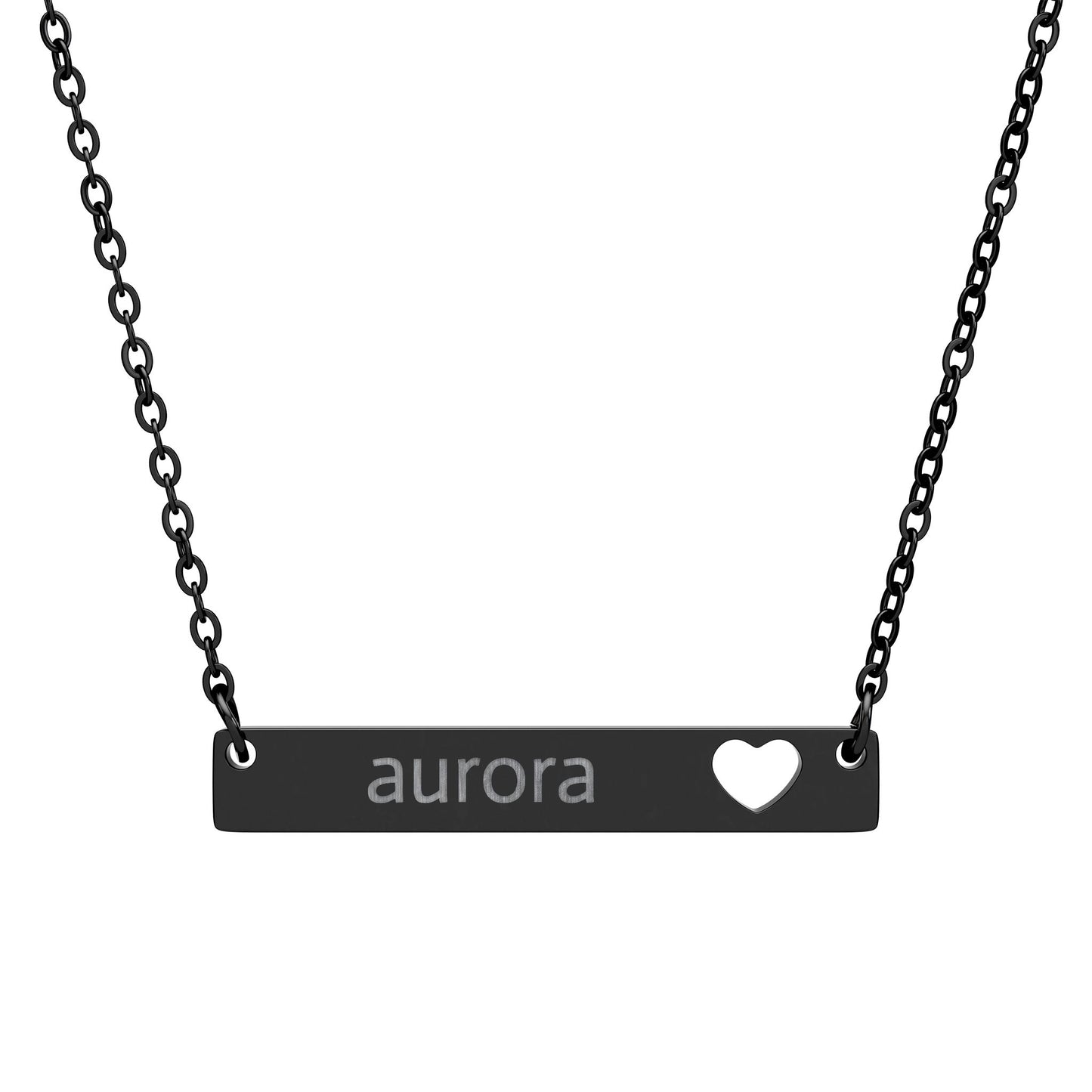Engravable Cutout Heart Bar Necklace — Personalized Name Pendant