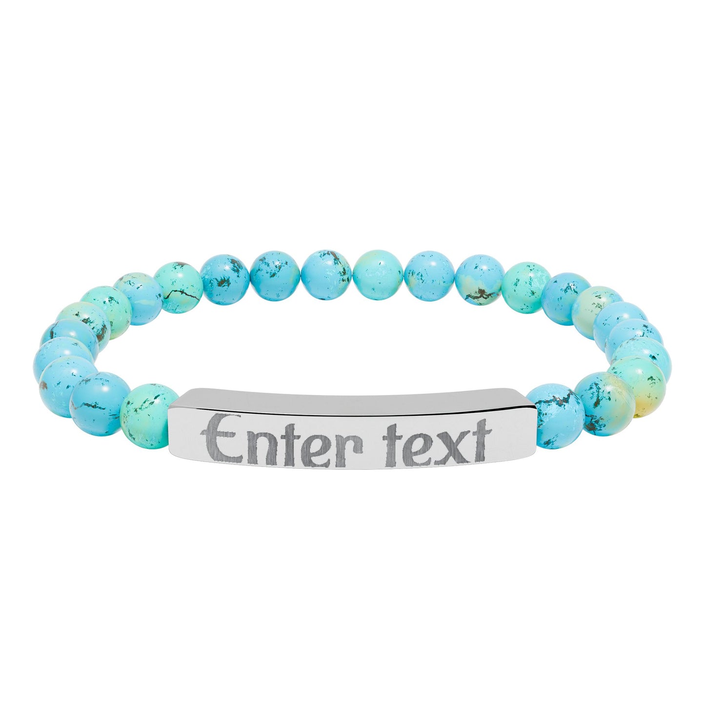 Personalized Natural Stone Stretch Bar Bracelet — Engraved Custom Text