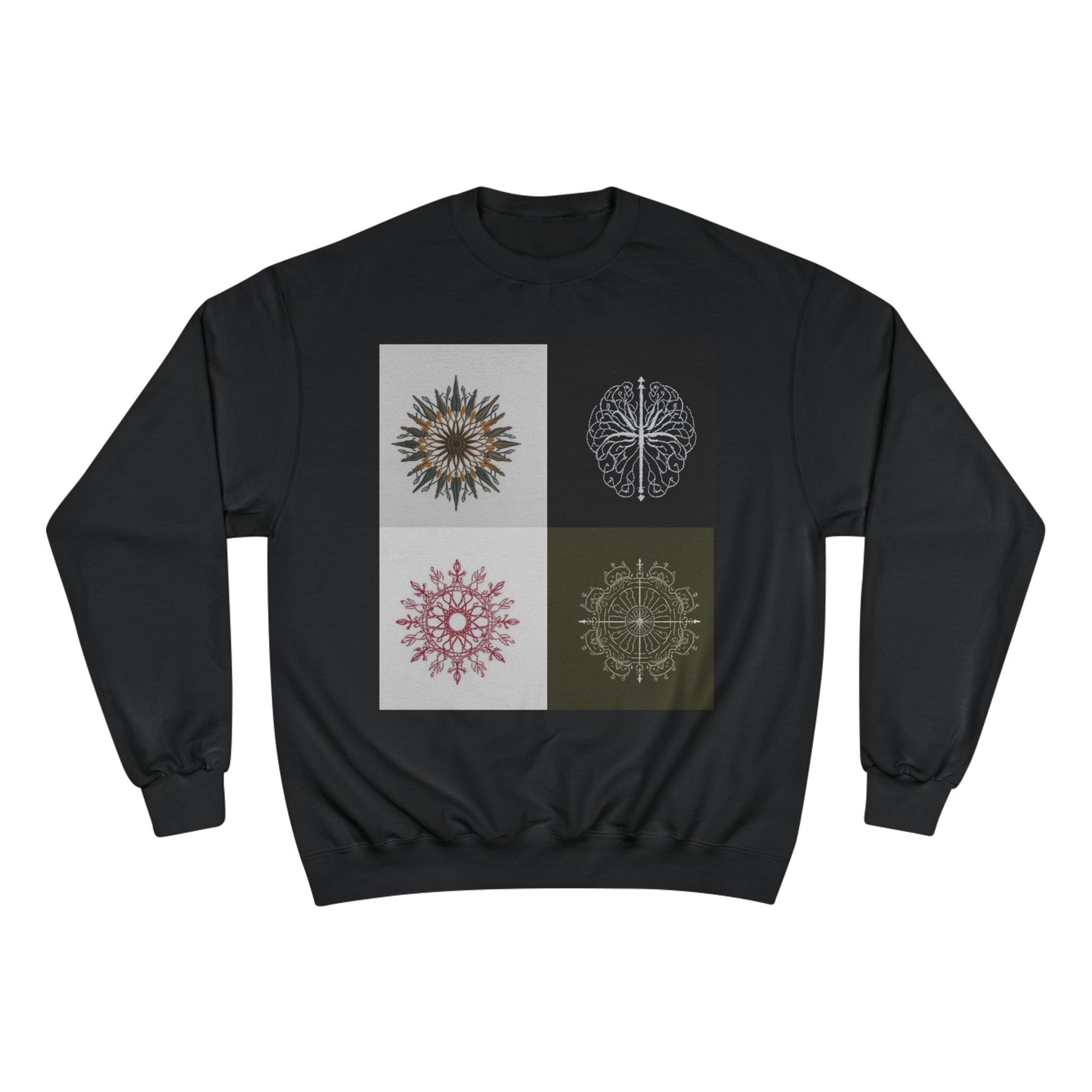 Mandala Grid Champion Sweatshirt – Boho Floral Sunburst Crewneck