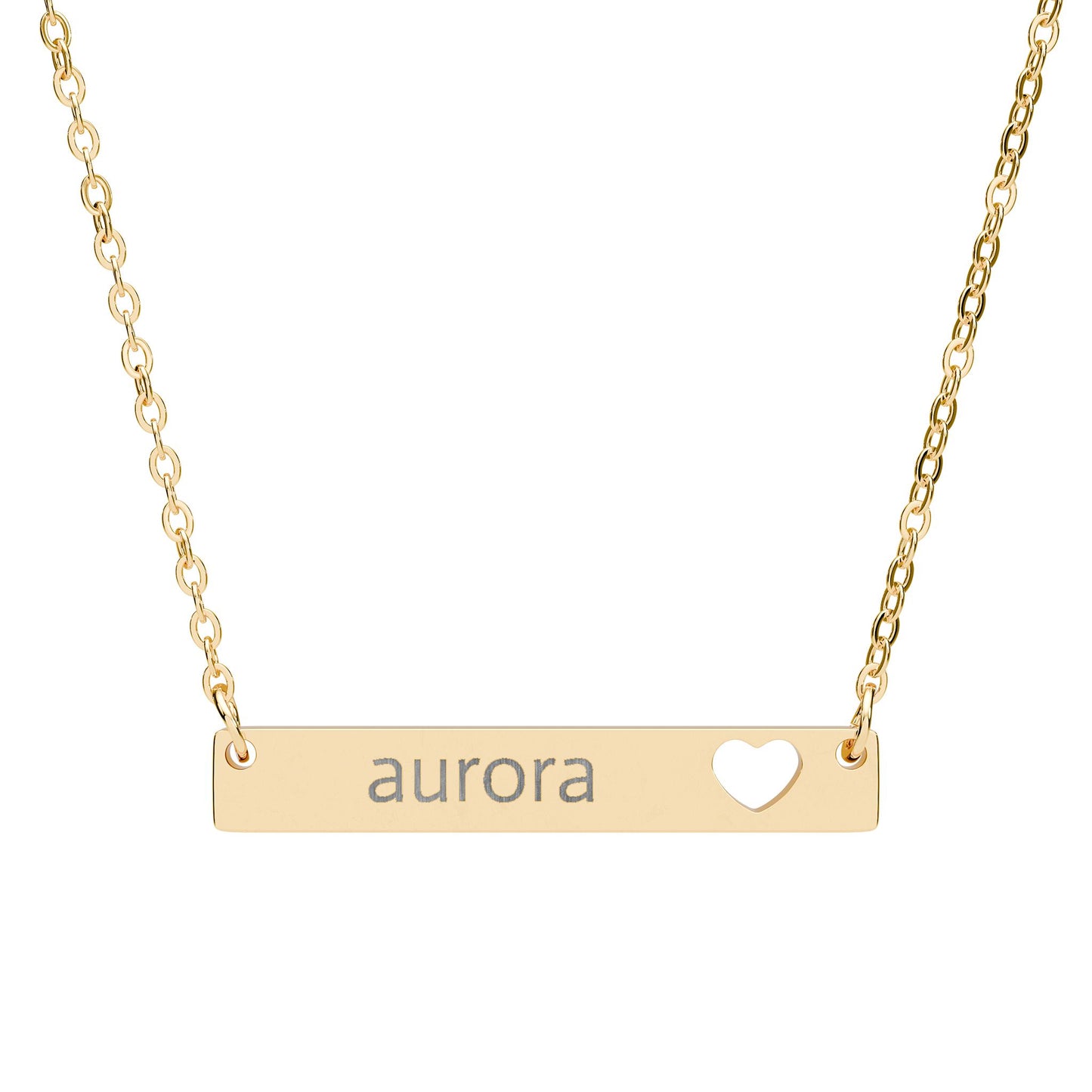 Engravable Cutout Heart Bar Necklace — Personalized Name Pendant