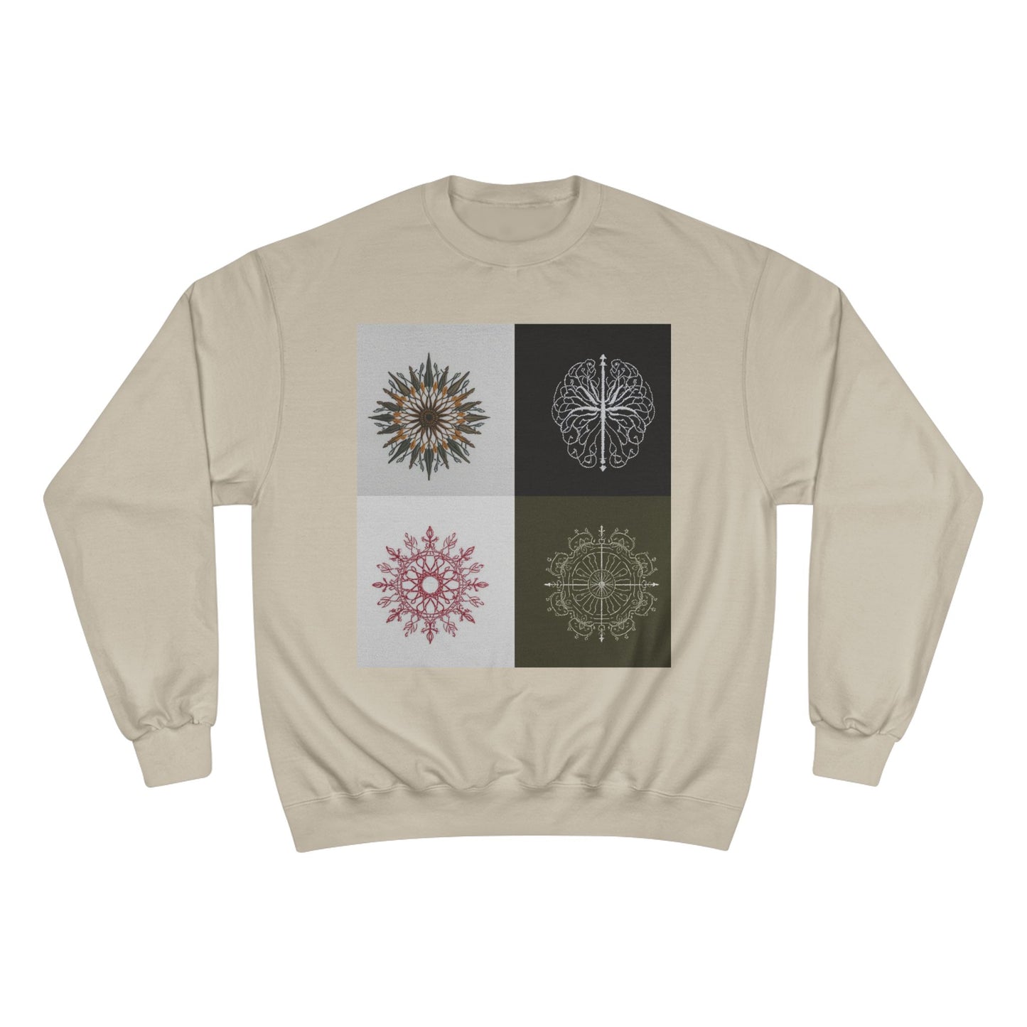 Mandala Grid Champion Sweatshirt – Boho Floral Sunburst Crewneck