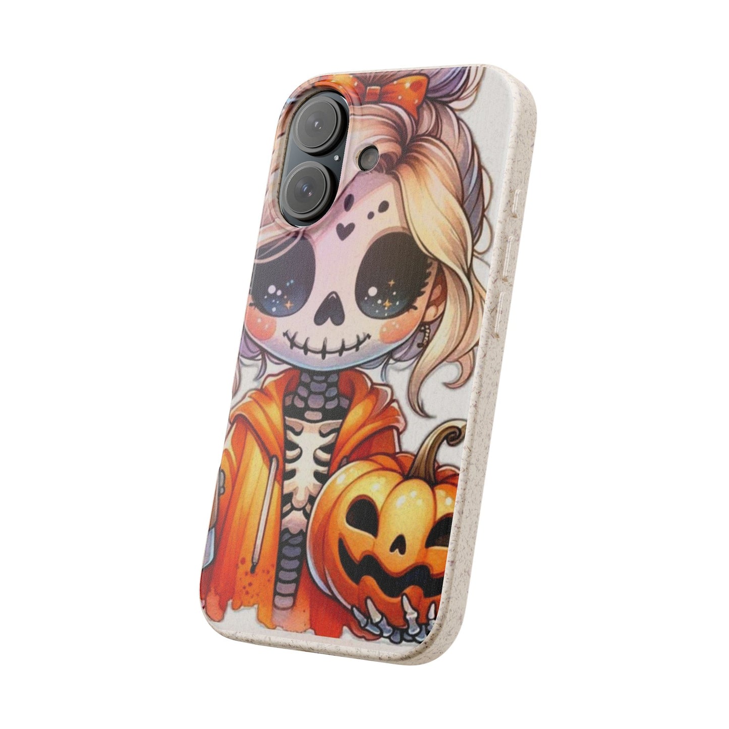 Halloween Biodegradable Phone Case, Cute Skeleton Girl, Eco-Friendly Cover for Fall, Gifts for Her, Sustainable Tech Accessory